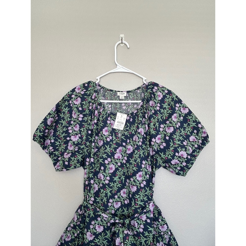 J. Crew Puff Sleeve drop waist belted Floral midi Kentucky derby dress14 NWT - Picture 4 of 8